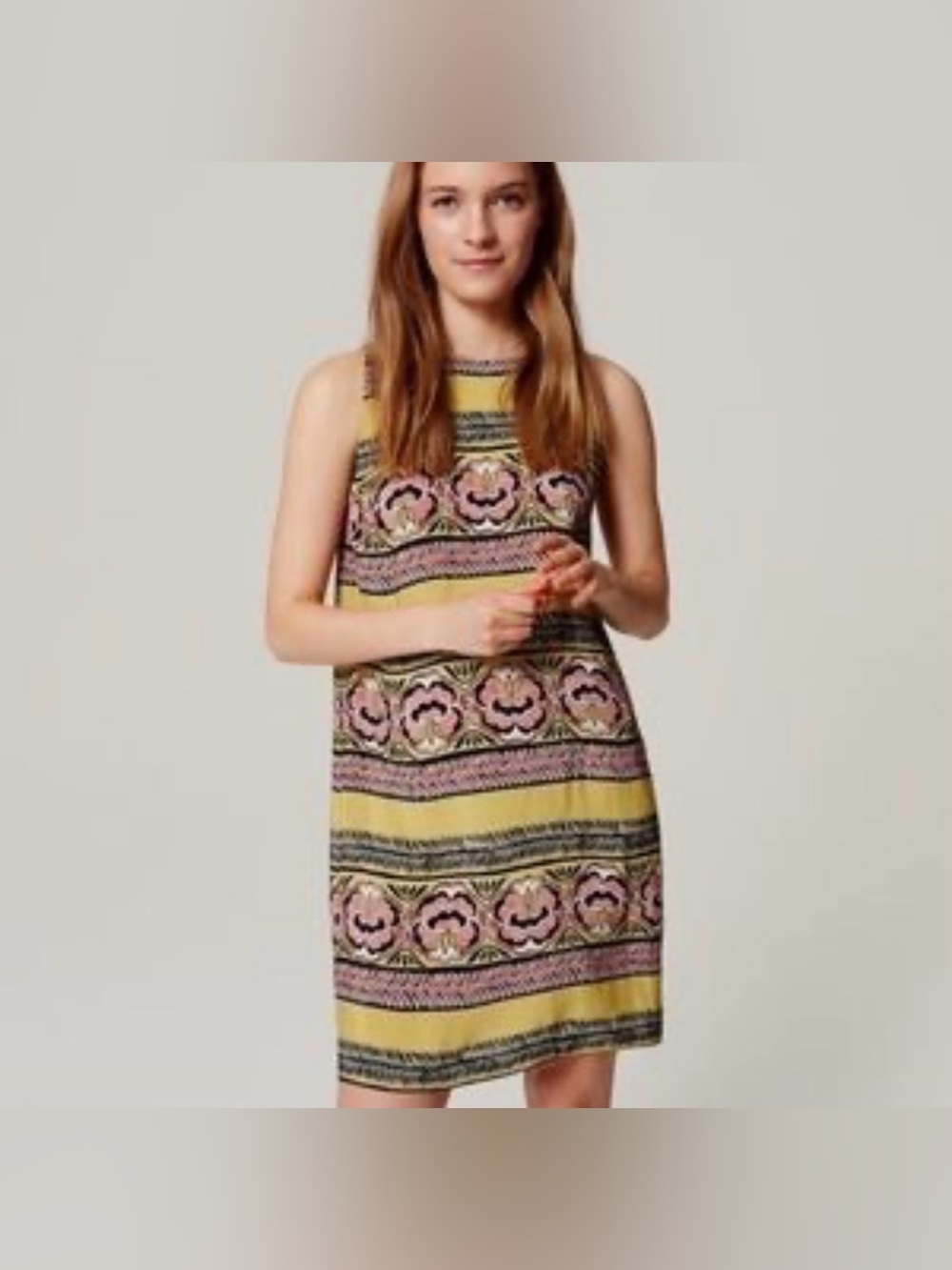Ann Taylor LOFT Yellow Floral Pattern Print Shirt Mini Sleeveless Dress Size L